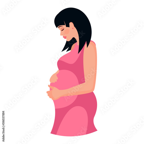 Pregnant girl hugs her belly. Happy motherhood illustration