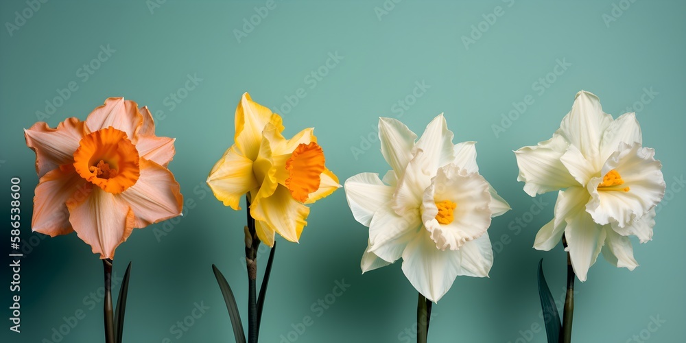 Fototapeta premium Narcissus On Pastel Colored Wall Background | Generative AI Artwork