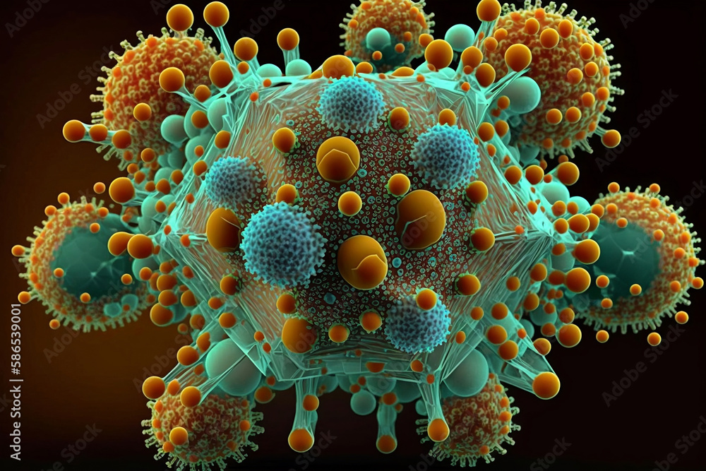 coronavirus molecule under the microscope. created by AI coronavirus molecule under the microscope. created by AI