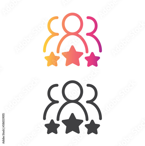 Man and three stars, rating line icon. User reviews, feedback, quality control symbol.