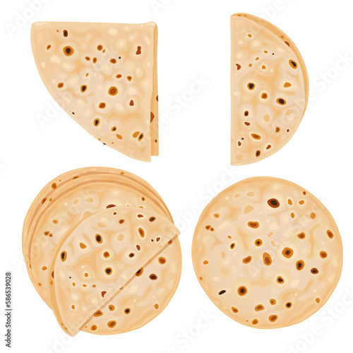 Traditional Indian Food Chapati The Phooli Roti, Fulka, Indian Bread, Flatbread, Flat Bread, Chapathi, Wheaten Flat Bread, Chapatti or Chappathi Vector eps 10. Perfect for wallpaper or design elements photo