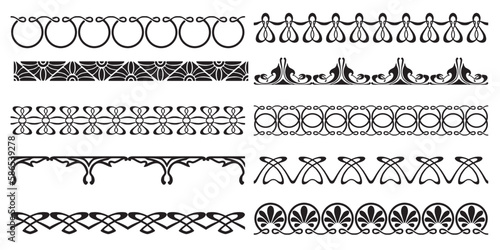 Decorative seamless Art Deco borders vintage geometric design elements set