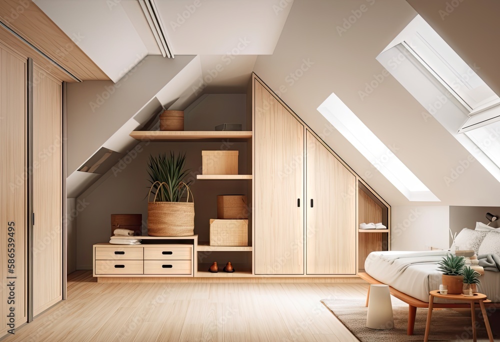 Cozy attic room in modern style, minimalist design, copy space. Images ...