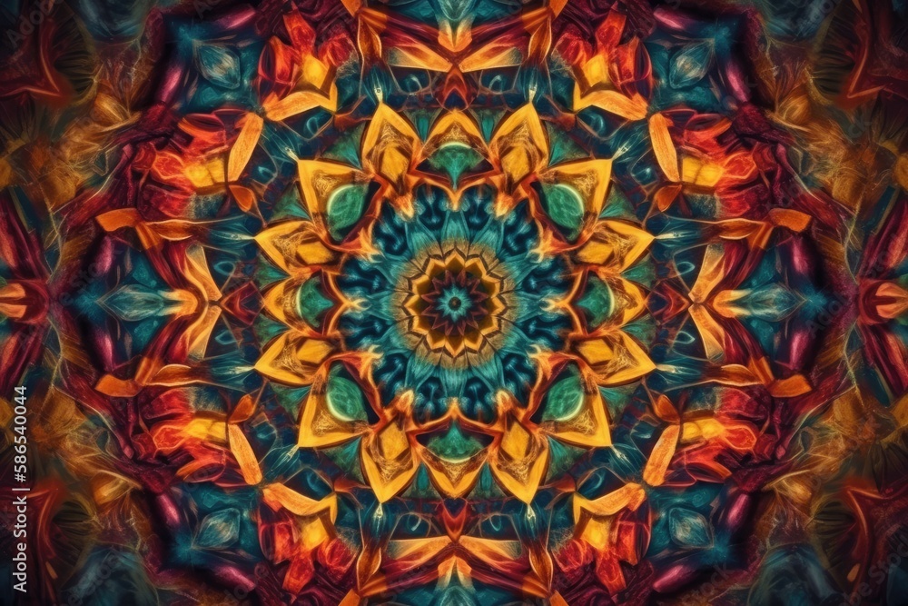 vibrant kaleidoscope with a floral center. Generative AI vibrant kaleidoscope with a floral center. Generative AI