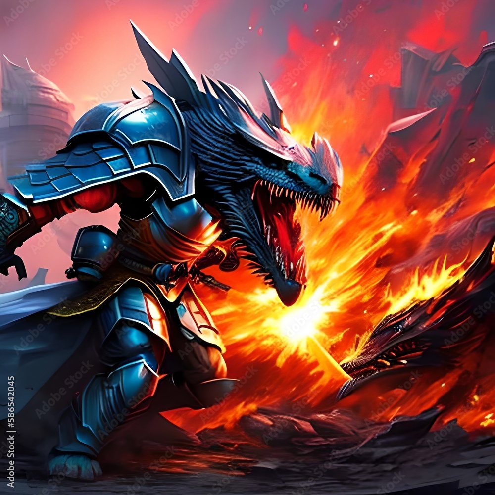 Digital illustration painting design style a knight in Hi tech armour ...
