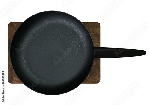 Frying pan for cooking on plate
