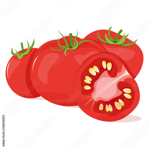Composition of red tomatoes cut and whole