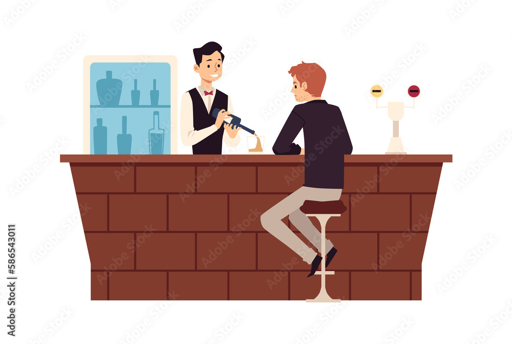 Sad man in loneliness sitting at bar counter and drink alcoholic beverages Sad man in loneliness sitting at bar counter and drink alcoholic beverages
