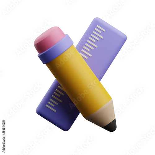 graphic designer pencil and ruler illustration 3d