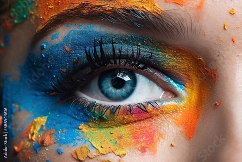 Close-up of Colorful Eye Make-up, Generative AI
