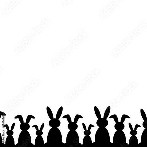 Happy Easter banner, poster, greeting card, border. Trendy Easter design with bunnies in black. Modern minimal style