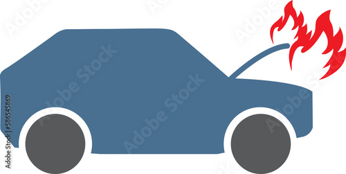 Car is covered with fire, insurance icon, symbol