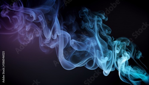 Beautiful horizontal column of smoke in the neon bright light on black background exhaled out of the vape.
