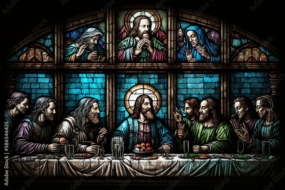 The last supper stained glass window, generative Ai 