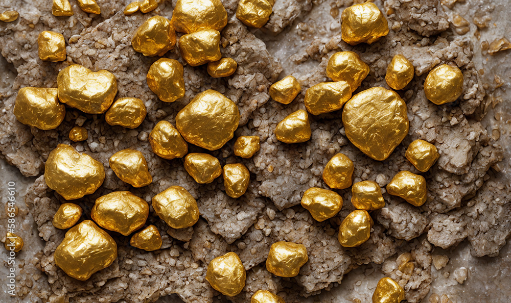 Gold nuggets in a pile of stones. Abstract golden background, concept of luck and wealth. Generative AI Gold nuggets in a pile of stones. Abstract golden background, concept of luck and wealth. Generative AI