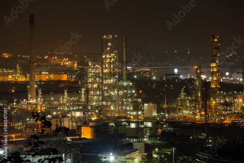 Morning scene of oil refinery plant and power plant of Petrochemistry in the morning time on the top of the hill