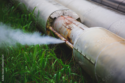 Corrosion rusty through socket tube steam gas leak pipeline photo