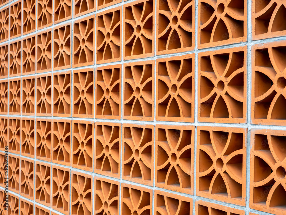 terracotta air ventilation block wall building decoration. Ventilation block  with modern flower pattern on large wall background. foto de Stock | Adobe  Stock