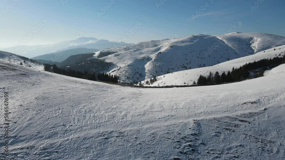 Amazing Aerial winter view of Balkan Mountains around Beklemeto pass, Bulgaria Amazing Aerial winter view of Balkan Mountains around Beklemeto pass, Bulgaria