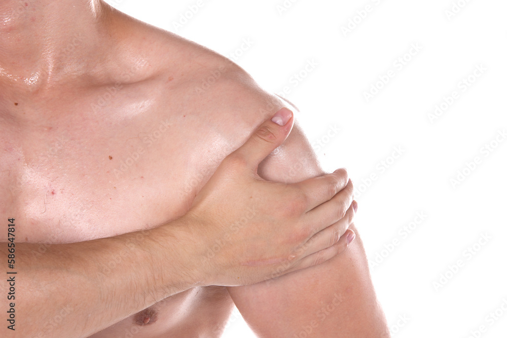 Fototapeta premium Health problems. Man and pain. White background.