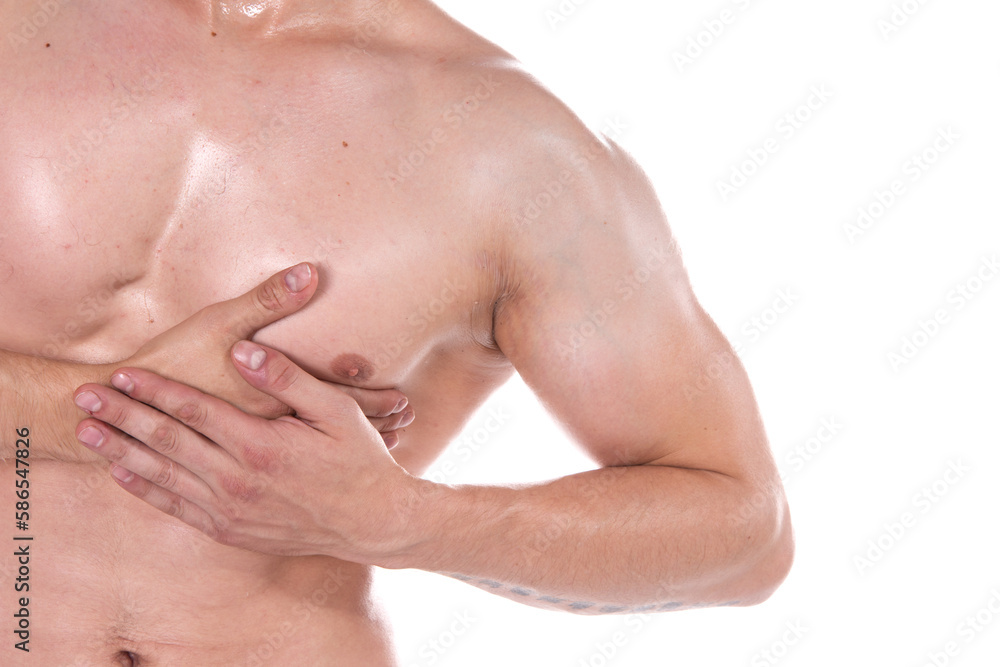 Health problems. Man and pain. White background. Health problems. Man and pain. White background.