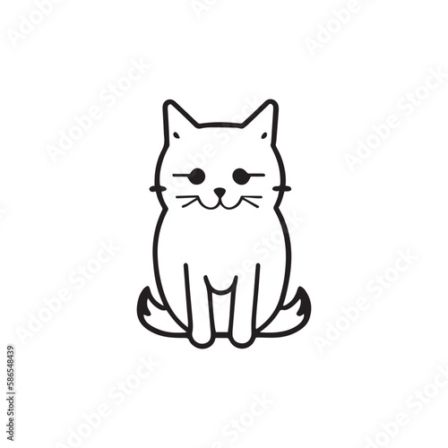 A cute sitting cat vector line art