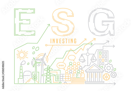 ESG concept. Editable vector illustration. Ad, print, poster
