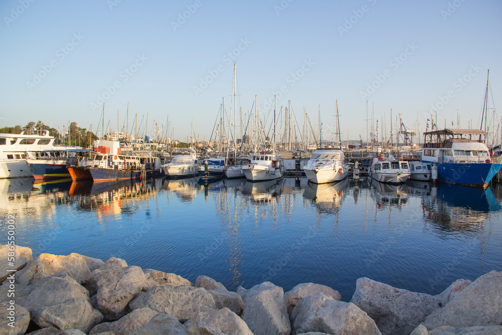 Beautiful view of the yacht parking in Larnaca, Cyprus