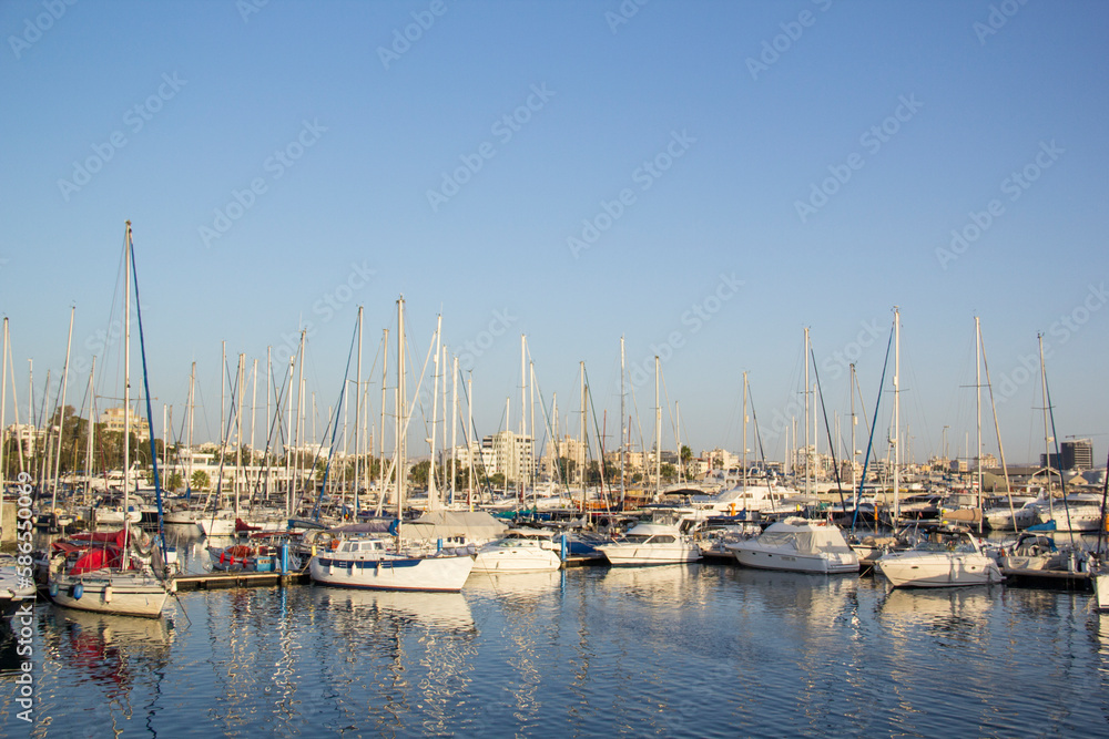 Beautiful view of the yacht parking in Larnaca, Cyprus