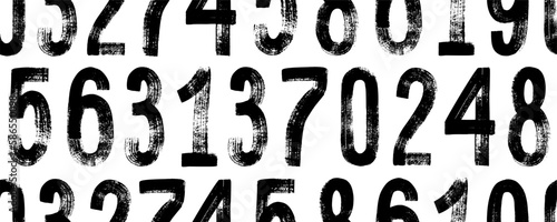 Seamless pattern with grunge vector numbers. Hand drawn dirty textured font. Black ink characters. Dirty painted numbers seamless pattern. Dry brush texture. Typography vector elements.