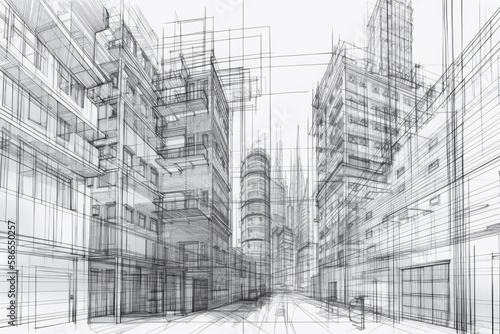 busy city street in black and white. Generative AI
