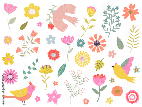 花と鳥のイラストセット
