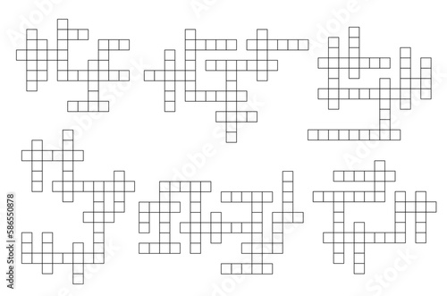 Crossword game grid. Text playing activity blank grid, wordsearch puzzle vector page or intellectual riddle cross templates. Crossword quiz or vocabulary riddle set