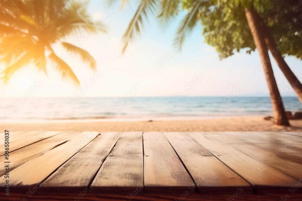 Leerer Holztisch am Strand, made by Ai, Ai-Art Leerer Holztisch am Strand, made by Ai, Ai-Art