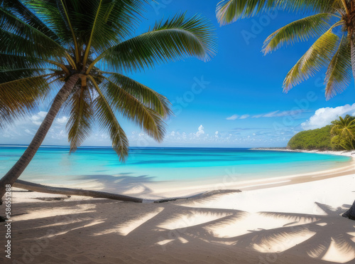 tropical beach with palm trees and sea background