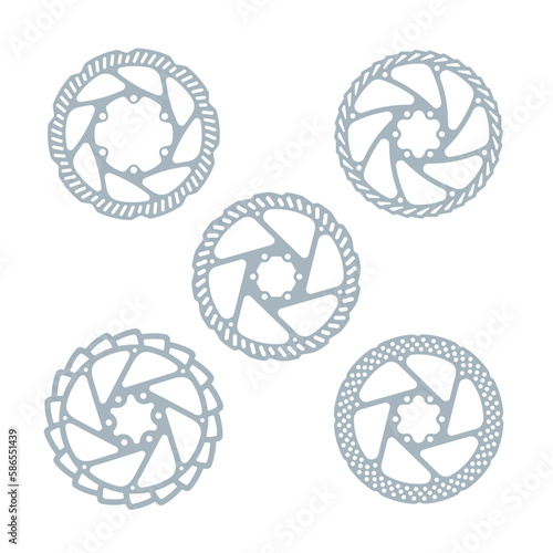 Vector set of disc brake bicycle. Size 160 mm. Isolated on white background