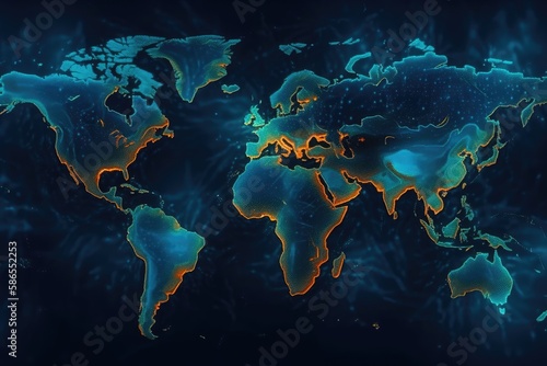 world map with a blue background. Generative AI photo