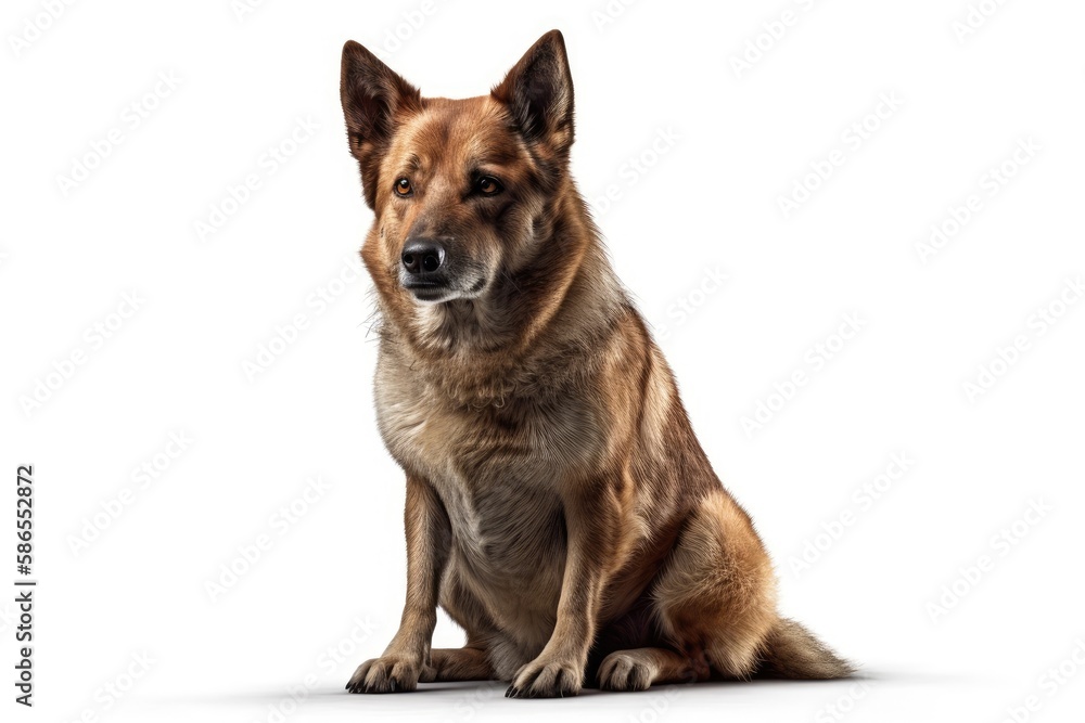 seated brown dog on a white background. Generative AI