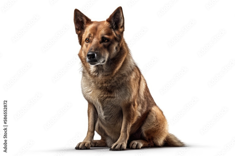 seated brown dog on a white background. Generative AI seated brown dog on a white background. Generative AI