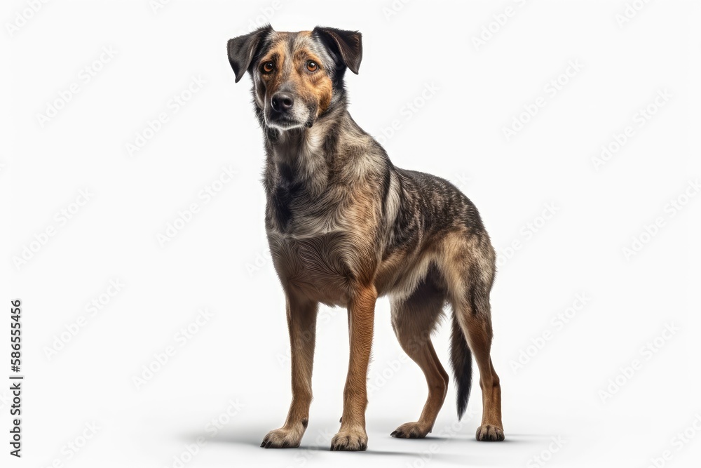 standing dog in front of a blank white background. Generative AI