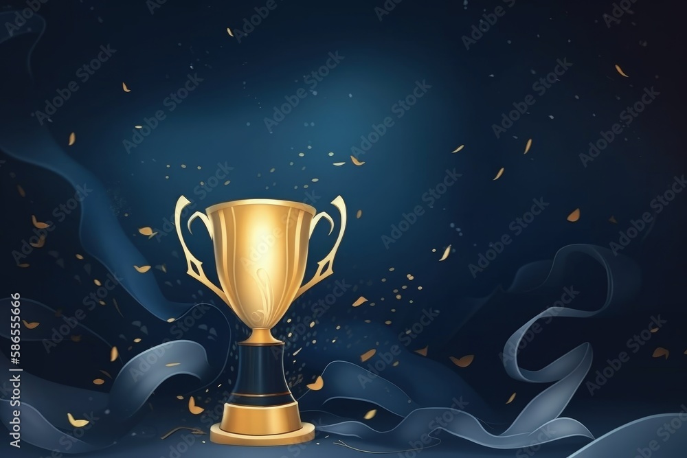 Golden trophy illustration on dark blue background. Generative AI Golden trophy illustration on dark blue background. Generative AI