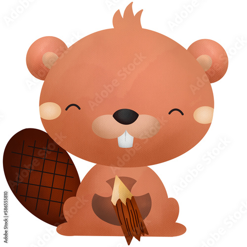 a watercolor of a cute beaver
