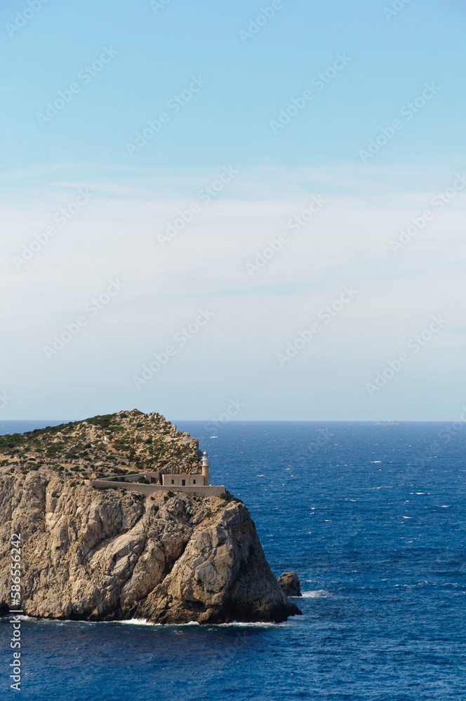 Lighthouse on Sa Dragonera, uninhabited rocky island off Majorca, Balearic Islands, Spain, Europe