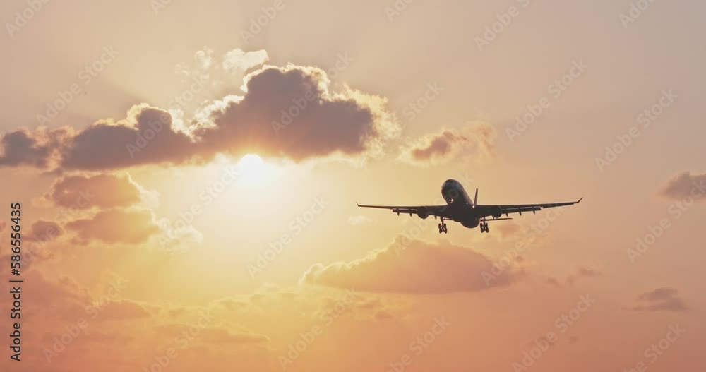 Sunrise of dratamtic sky with airplane at dawn Sunrise of dratamtic sky with airplane at dawn