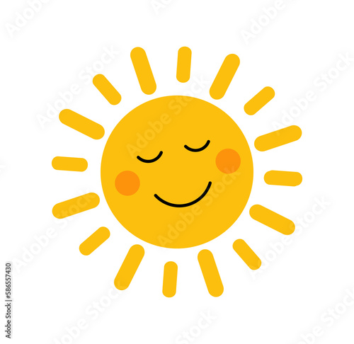 Cute sun with smile  for sticker. Design element.