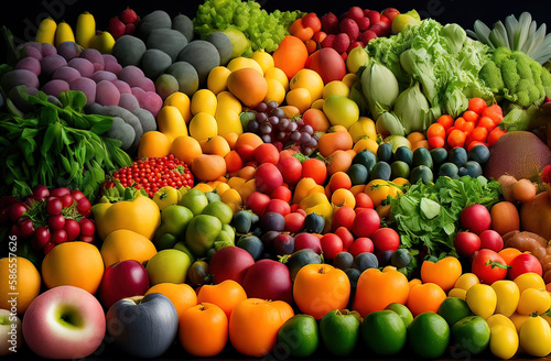 a large pile of different types of fruits and vegetables - Generative AI