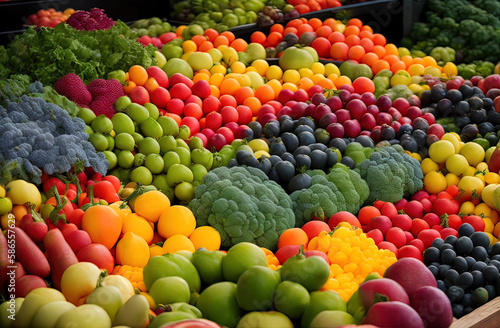 a large pile of fresh fruits and vegetables - Generative AI