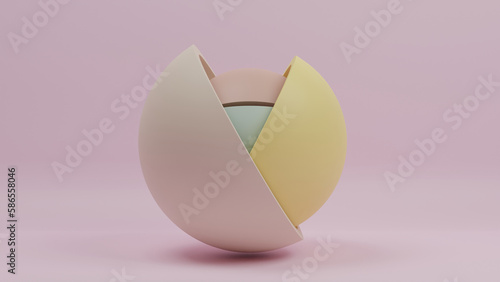 3d rendering. Elegant cream hemispheres on a pink background.  The hemispheres are in different positions. They have different colors within the color balance. Abstract 3d illustration.
