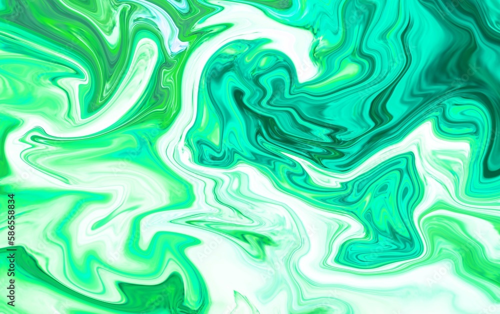 Hand Painted Background With Mixed Liquid Paints. Abstract Fluid Green Acrylic Painting. Marbled Colurful Abstract Background. Liquid Marble Pattern.

