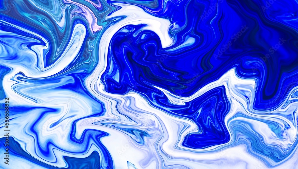 Hand Painted Background With Mixed Liquid Blue Color Paints. Abstract Fluid Acrylic Painting. Marbled Blue Abstract Background. Liquid neon Pattern.